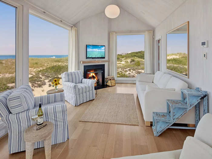 The east shack has one bedroom and a living room that overlooks the bucolic, grassy dunes.