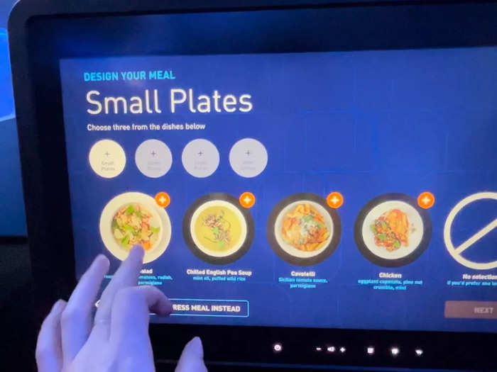 The dining experience in business class was phenomenal, as guests get to build their meal from their seat-back screen.