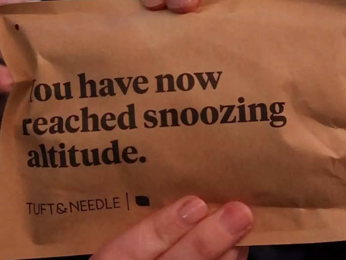 Mint passengers also got a bag of toiletries, including a toothbrush, toothpaste, slippers, ear plugs, and a sleep mask.