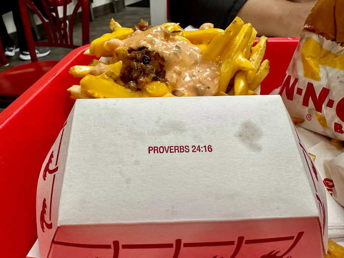 Snyder, a devout Christian like her uncle, has added three more Bible verses to different restaurant products. She added Proverbs 24:16 to french fry containers.