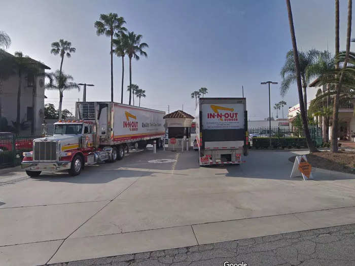 Patties, buns, potatoes, vegetables, and everything else you can order from the restaurant are delivered to each location via trucks from In-N-Out distribution centers such as this one. The company says nothing is ever frozen or microwaved.