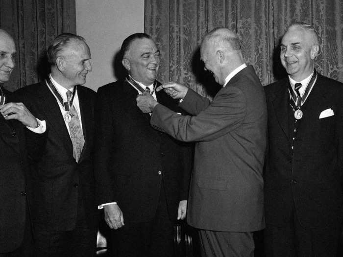 In 1958, Hoover was awarded a presidential award for his "brilliant leadership has contributed immeasurably to the preservation and strength of the nation, its constitution and laws."
