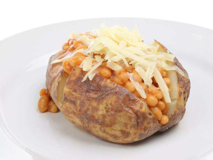 Baked potato with baked beans and cheese