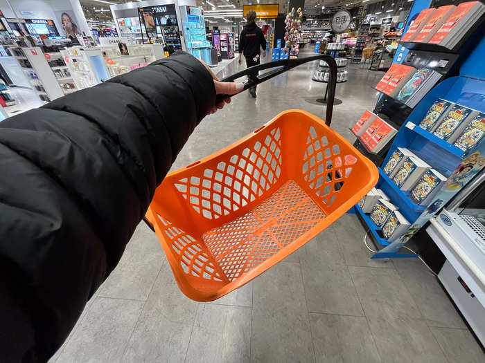 I picked up an orange basket for easy shopping.