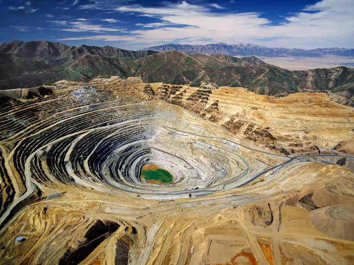 The Kennecott Copper Mine, also known as the Bingham Canyon Mine, is located near Salt Lake City in Utah. It