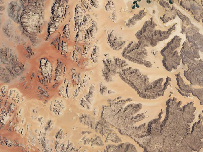 Wadi Rum, which is known as the "Valley of the Moon" by Jordanians, can also be seen clearly from space.