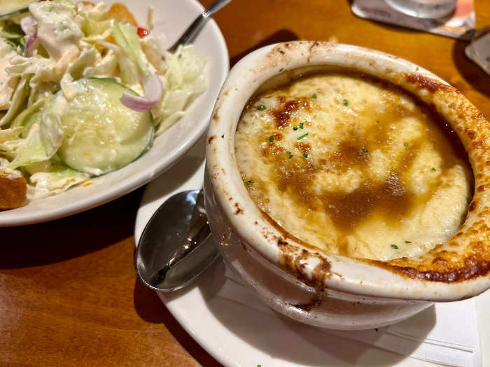 We chose salads as our sides and tried the French onion soup.