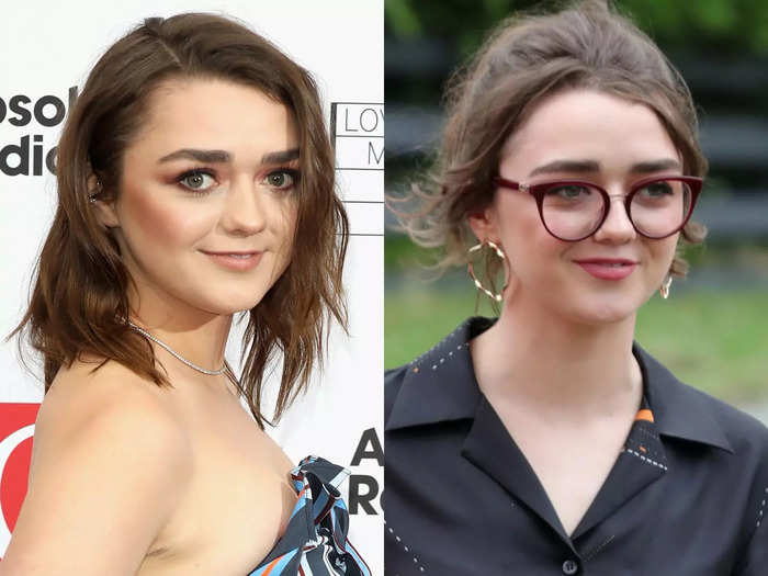 Maisie Williams wore red-tinged frames to "Game of Thrones" co-stars Kit Harington and Rose Leslie