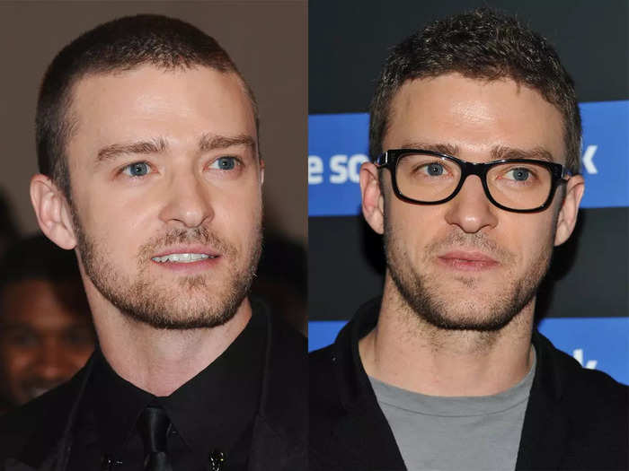 Justin Timberlake sometimes accessorizes his suit and tie with a pair of glasses.