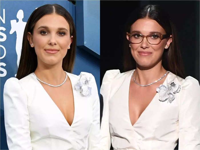 Millie Bobby Brown put on spectacles to present an award at the SAG Awards in January 2020.