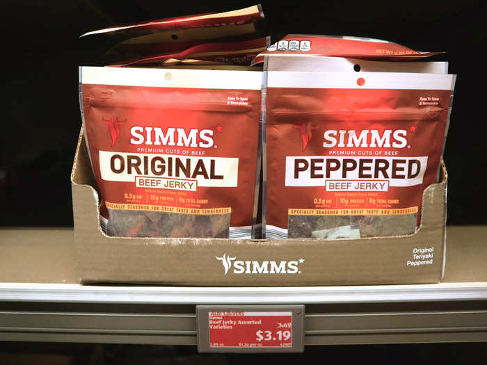 The Simms beef jerky is calorie-dense and travels well.