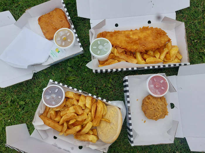 This is everything I ordered, which came to £21.60 ($27). Sadly times have changed, and fish and chips are generally no longer served wrapped up in newspaper as they once were. Whitehead