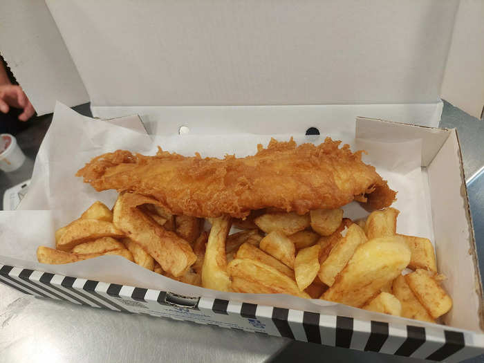 This is what my £10.55 (about $13) portion of fish and chips looked like. Whitehead