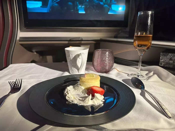 The flight attendant insisted I also try a dessert.