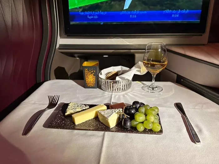 After takeoff, I had a glass of champagne and a cheese plate.