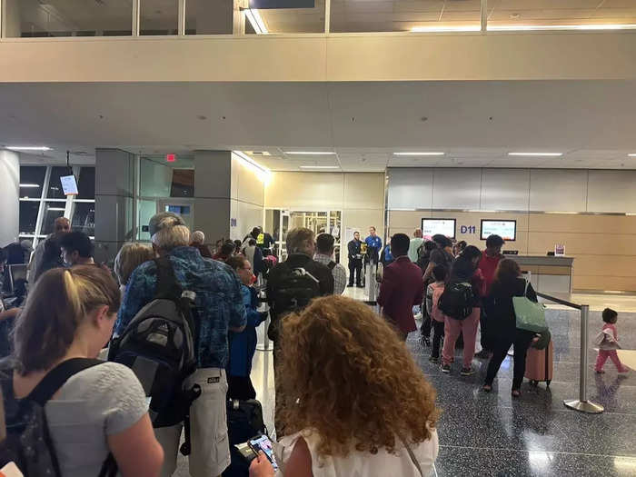 The boarding gate was busy, but not for business-class passengers.