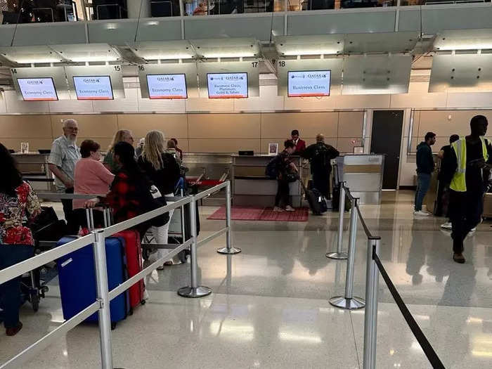 Qatar Airways had a long line to check in, but there was no wait for business-class passengers.