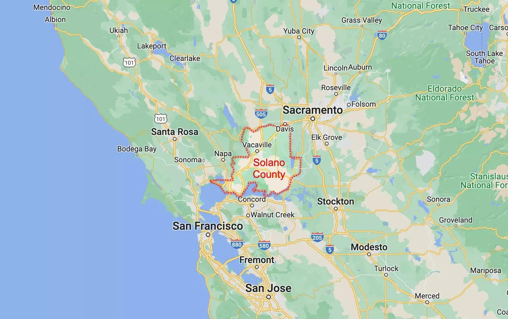 Solano County on a map