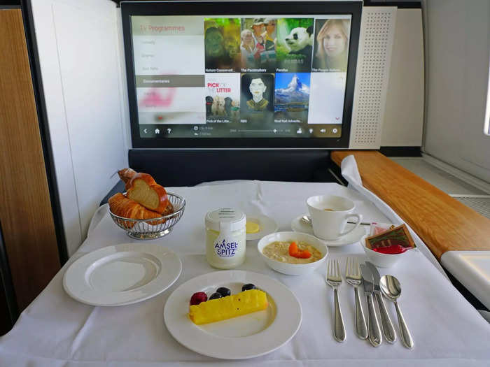 Also available is a television, as well as a tray table for dining on premium meals like smoked salmon.