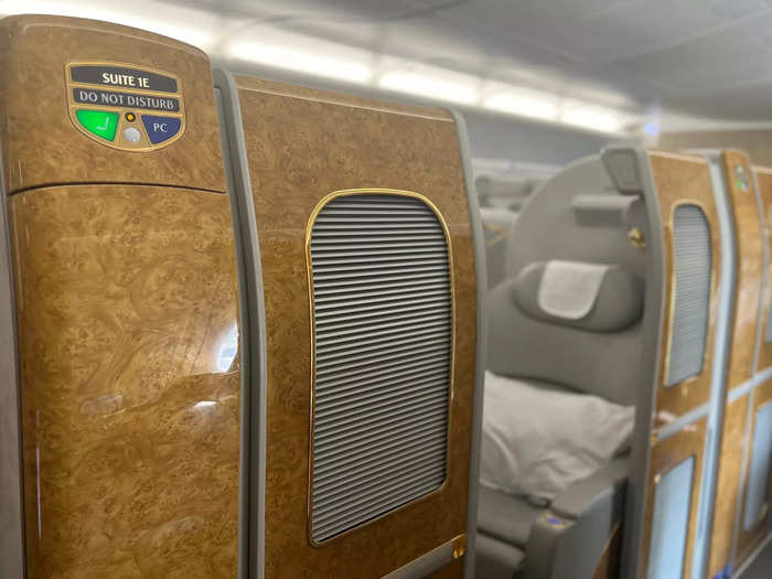 The carrier has fit its A380s and 777s with an enclosed first-class suite — resembling a mini hotel room. Though, its double-deckers are particularly extravagant.