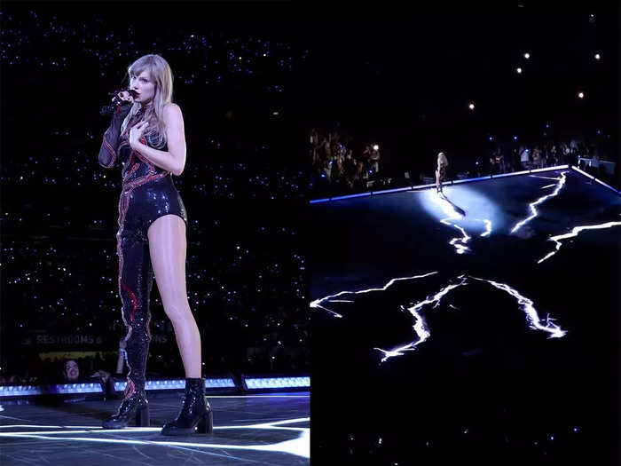 While Swift sings "Delicate," the floor appears to crack beneath her feet.