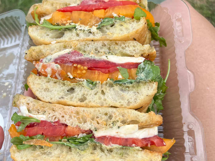 The best thing I bought was this $24 tomato-and-fresh-mozzarella sandwich made with their tomatoes, mozzarella, and arugula. We couldn