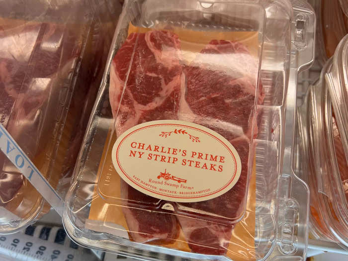 Also in the refrigerated section, a New York strip steak was priced at $70.95, or $46.99 per pound. Round Swamp Farm has not responded to Insider