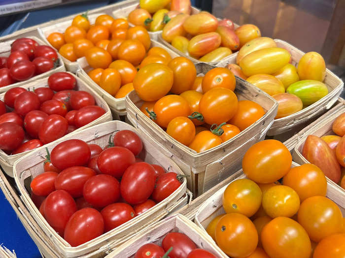 They had a rainbow of cherry tomatoes available, too. The tomatoes ranged from $5.29 to $6.99 a pound, or $5.99 for one container of cherry tomatoes.