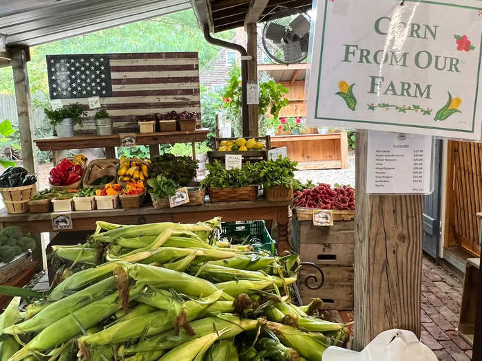 The first thing I was greeted with on the front porch was fresh produce — all grown on their 20-acre farm out back.