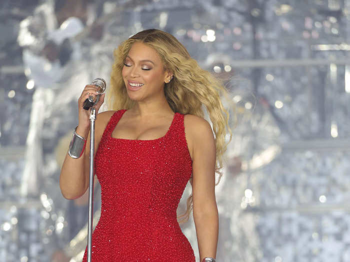 For the same Juneteenth Renaissance show, Beyoncé wore a red Ferragamo gown.