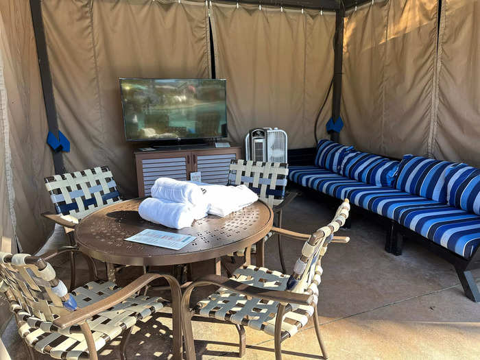 Our cabana had plenty of shade, fans, and drinks.