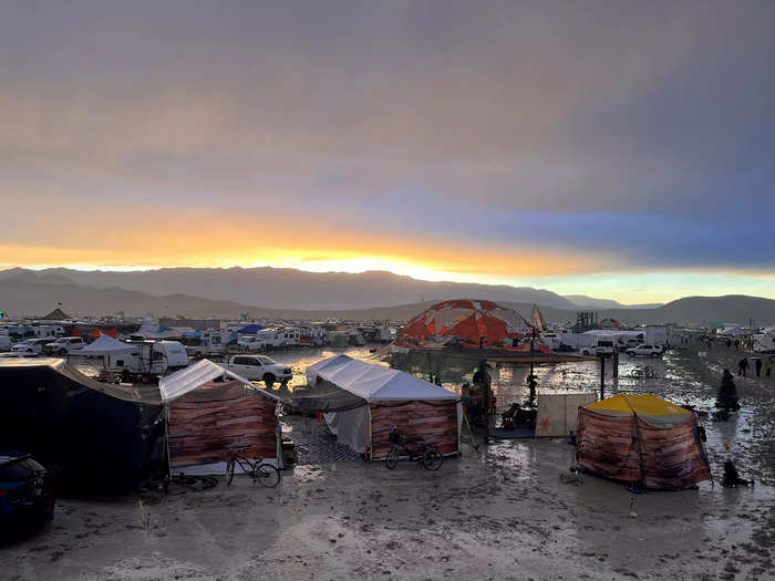 Thousands of people were left stranded in the waterlogged festival grounds of Burning Man after torrential rain over the weekend.