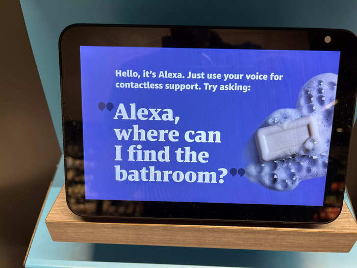 You could ask Alexa about sales in the store, or even where the bathroom is.