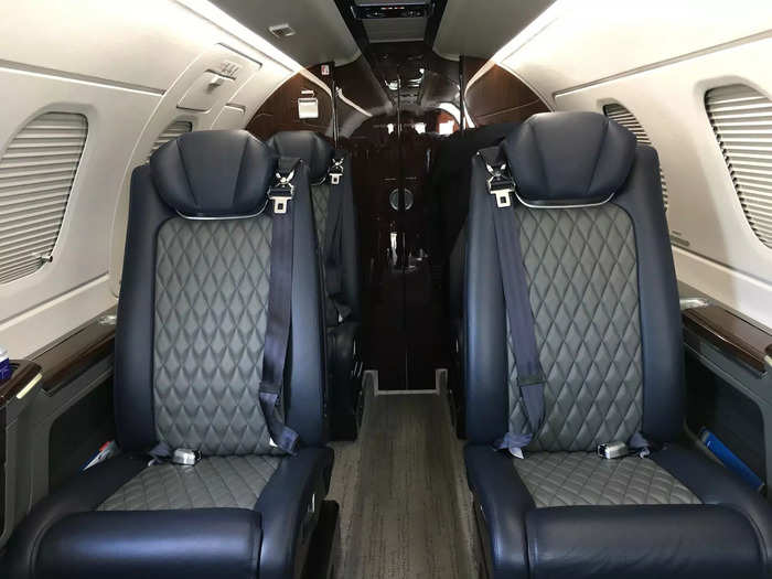 Although the cabin is smaller than the competing Excel, the Phenom 300 boasts the "Oval Lite" cabin, which offers the "most head and legroom of any light jet."