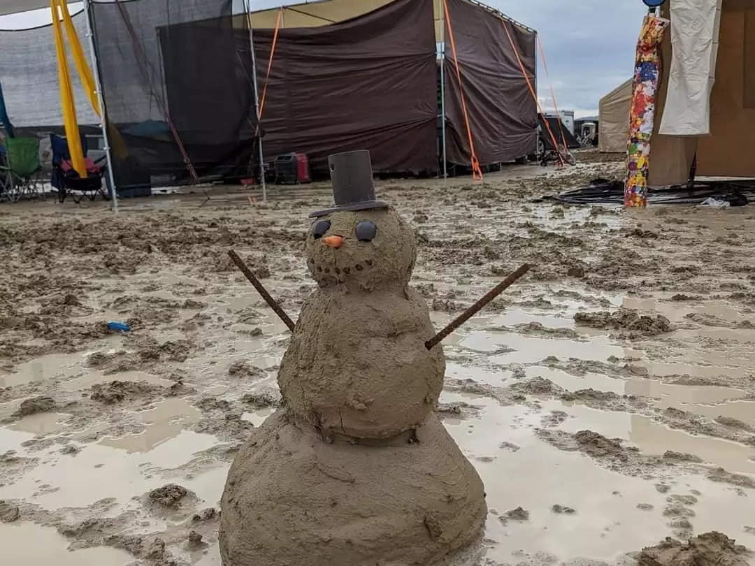 A snowman made of sand and mud at Burning Man.