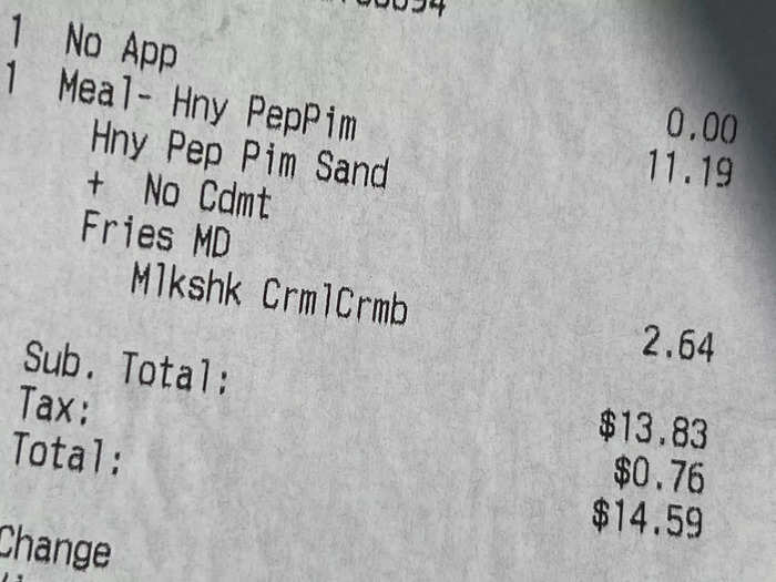 The total price of the sandwich, shake, and fries worked out to $13.83 before tax, which seems a bit high for a Chick-fil-A meal.