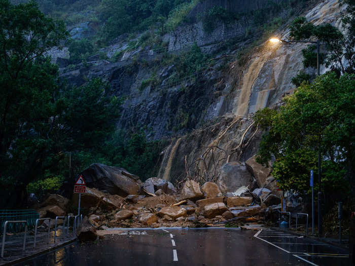 Elsewhere, the floods caused a landslide blocking traffic.