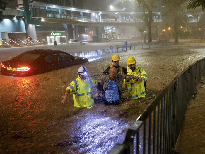 Some drivers had to be rescued off the roads when the floods struck suddenly.