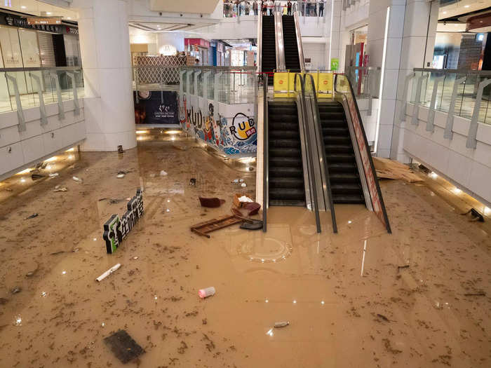 The lowest floors of some malls were flooded completely. That