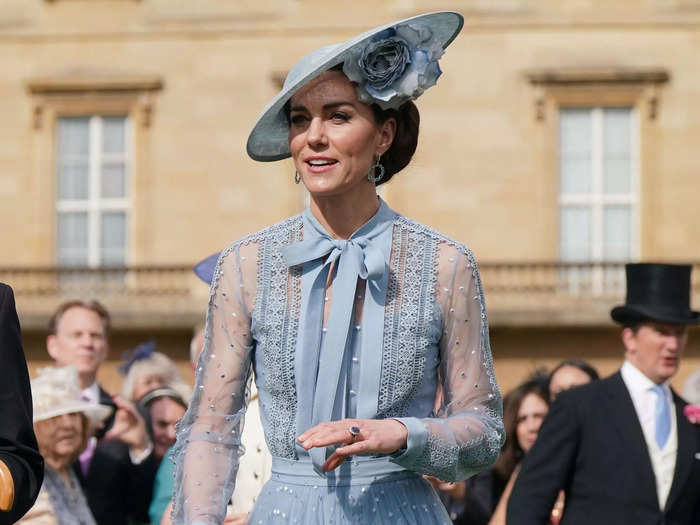 Kate put a royal spin on the sheer fabric trend with her dress for a garden party at Buckingham Palace in May 2023.
