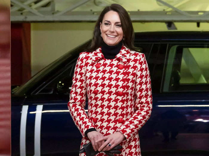 For the Wales versus England Six Nations rugby game in February, Kate wore a coat that featured the colors of both teams.