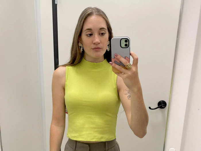 I tried on a high-neck cropped shirt I found in the sale section for $4.90