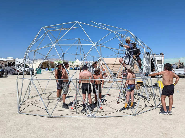 The first day at camp was dedicated to building. We put up the Dome — our gift to the playa.