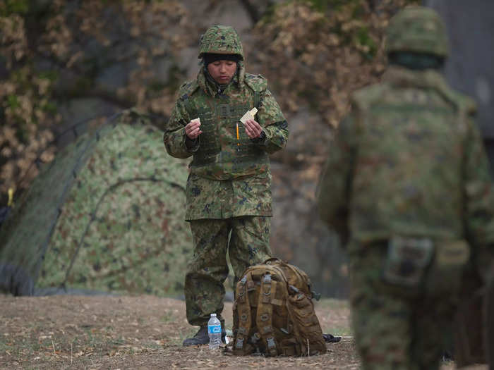 In Japan, soldiers are fed curries, frankfurters, and hamburgers. They also get dried tuna and daikon, which is pickled radish.