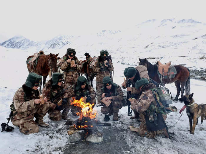 In China, soldiers are fed pork egg rolls, vegetables, and pickled mustard root.