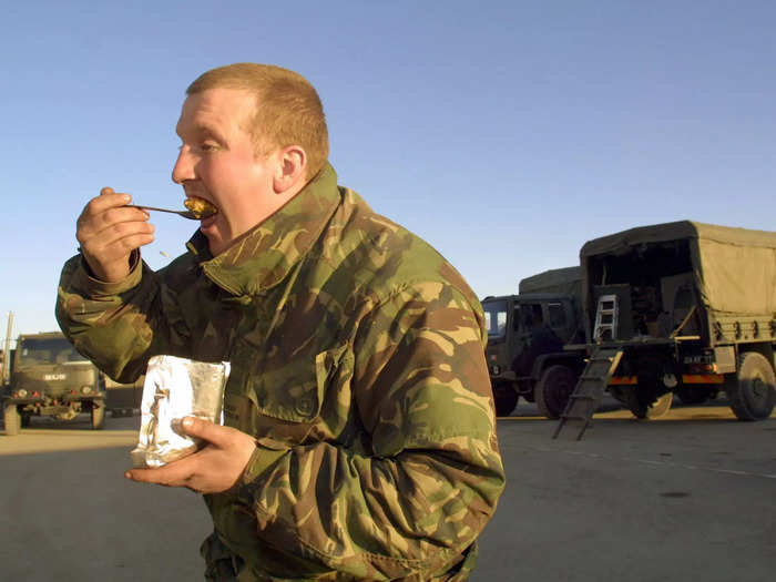 In Britain, soldiers are fed a national favorite — chicken tikka masala. They are also provided with vegetarian pasta, pork and beans, or a clam chowder option.