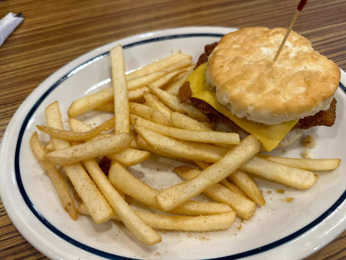 My son was excited to get fries at breakfast.