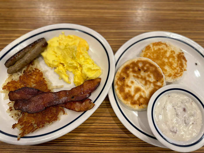 My favorite breakfast is sausage gravy and biscuits, and IHOP delivered.