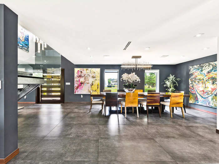 The gray walls and floors give it an industrial-chic vibe.