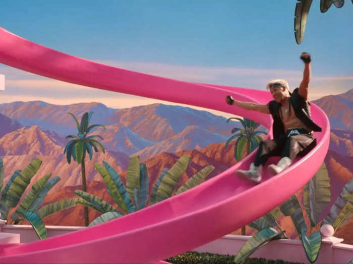 After ridding himself of the shackles of the patriarchy, Ken rides down a slide at the end of the movie.